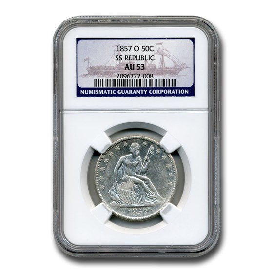 1857-O Liberty Seated Half Dollar AU-53 NGC (SS Republic) 1857-O Liberty Seated Half Dollar AU-53 NGC (SS Republic)